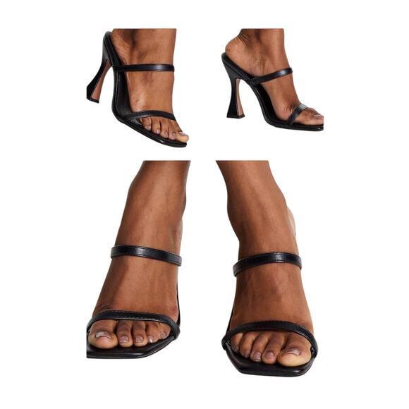ASOS Sandals SZ 7 Black Leather Slide Square Toe High Square Heels - Picture 6 of 14